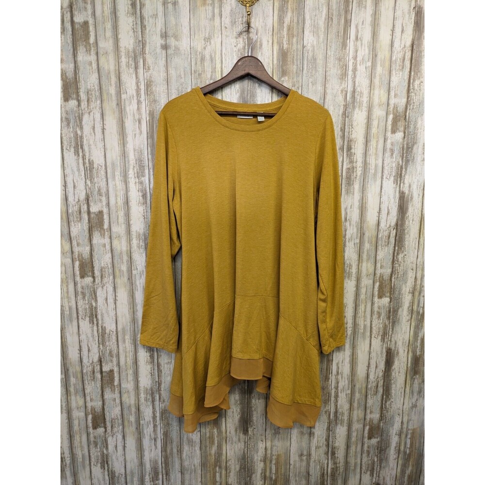 Logo Lounge Yellow Tunic Top Long Sleeve Ruffle Shark Bite Hem Pockets Size 1X